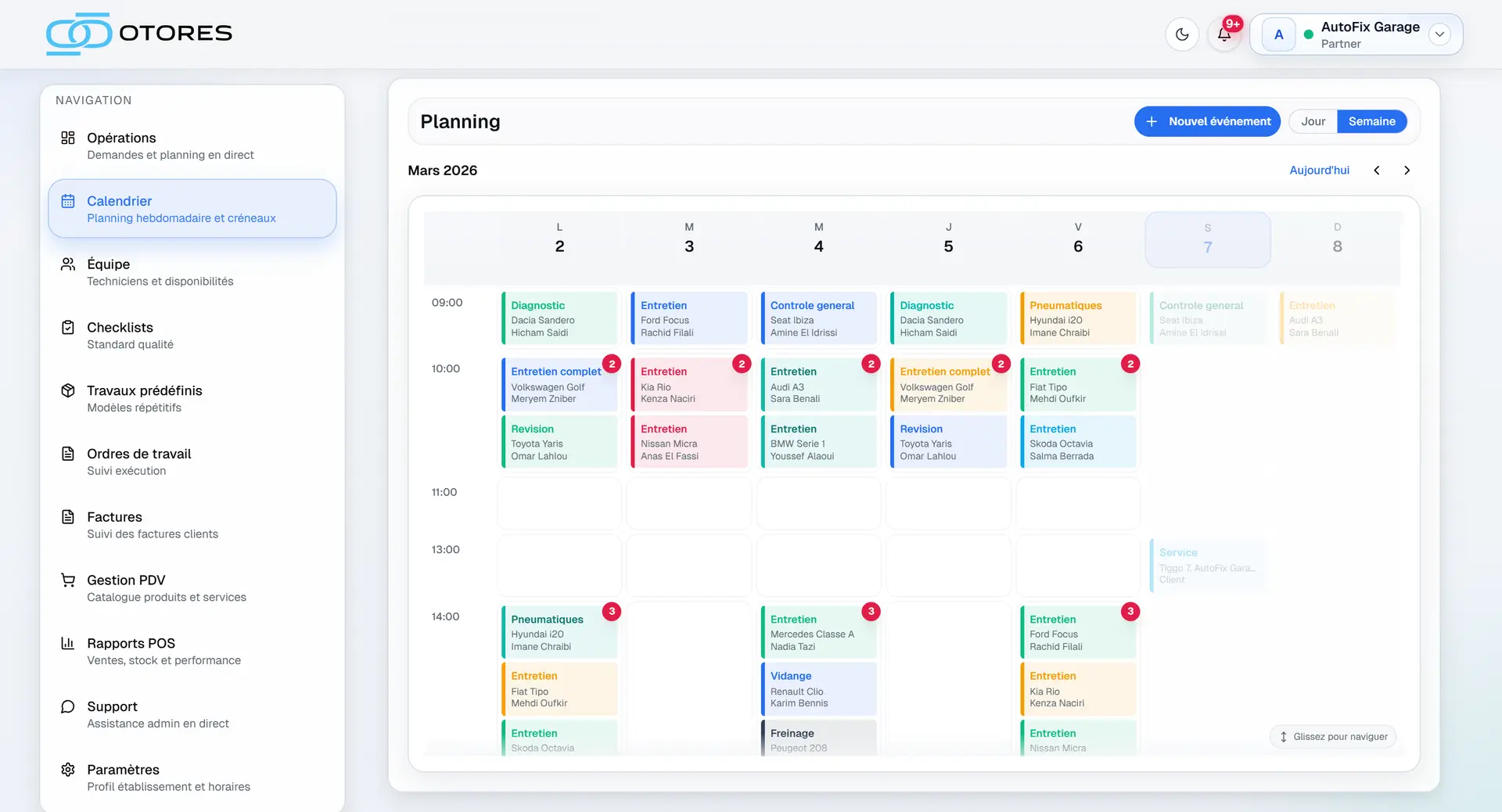Calendrier et pilotage des rendez-vous